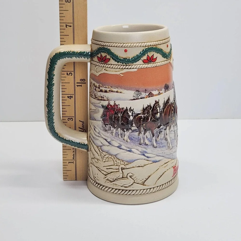 Vintage 1996 Budweiser American Homestead Holiday Beer Stein Clydesdales Brazil